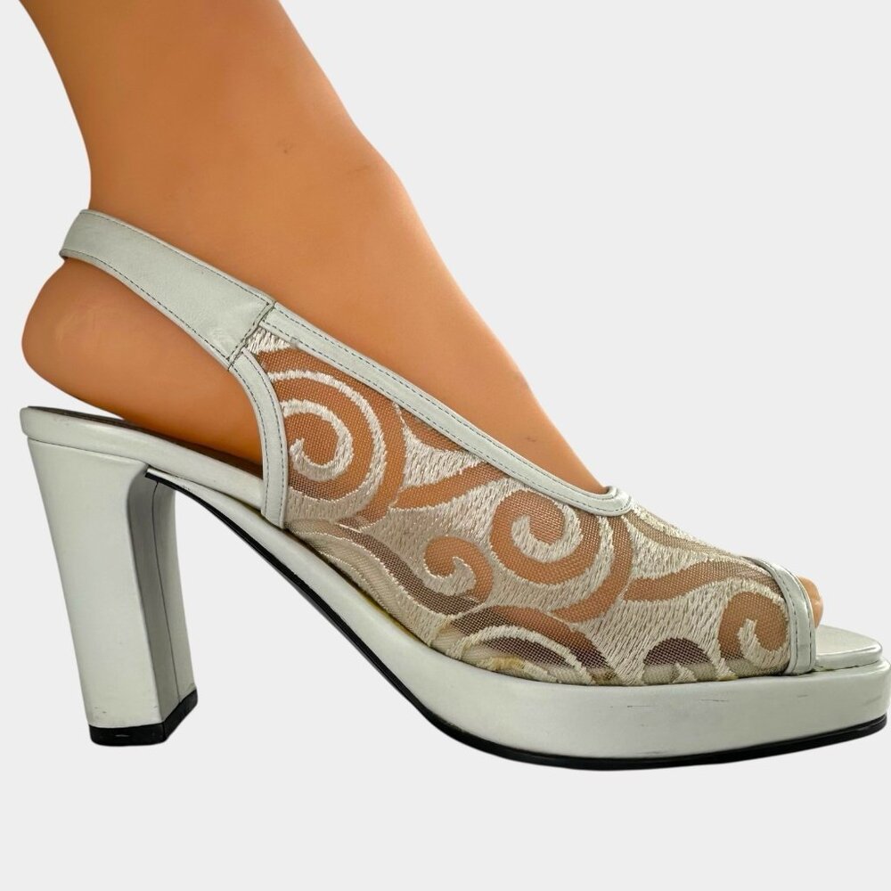 Yves Saint Laurent Platform Sandals Slingback Peep-Toe White SZ (US)5.5/(EU)35.5 - Picture 3 of 11